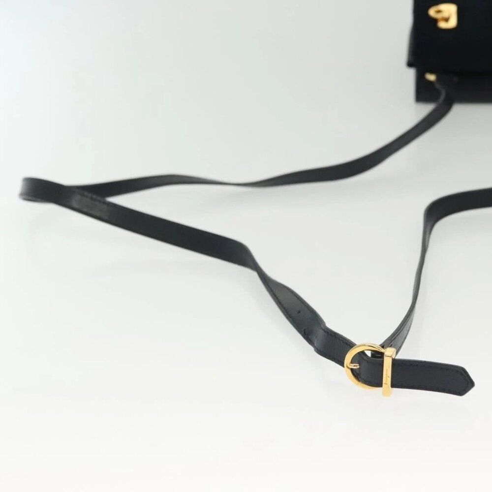 Salvatore Ferragamo Gancini Shoulder Bag Leather Suede Navy Gold Auth - Picture 9 of 16